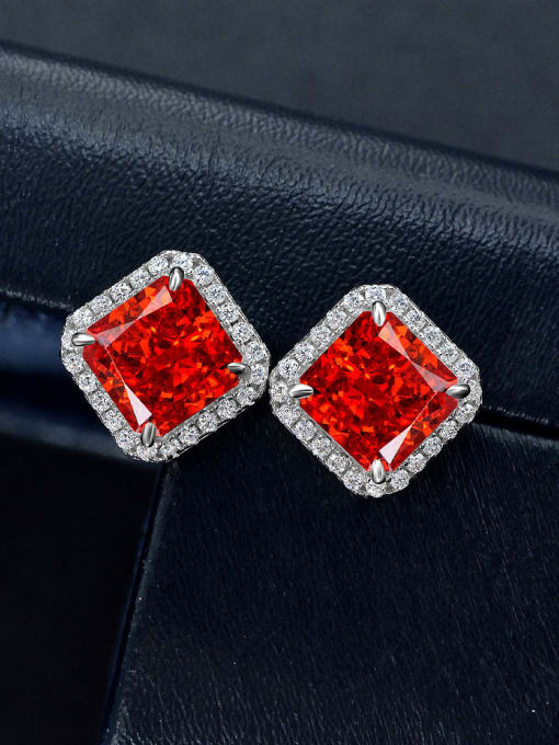 Red [e 2047] 925 Sterling Silver High Carbon Diamond  Ice cut Pincushion Dainty Stud Earring